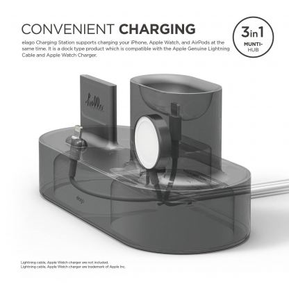 Elago Trio Charging Hub - силиконова поставка за зареждане на iPhone, Apple Watch и Apple AirPods (тъмносива) 4