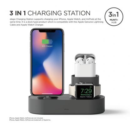 Elago Trio Charging Hub - силиконова поставка за зареждане на iPhone, Apple Watch и Apple AirPods (тъмносива) 5