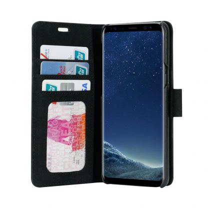 Prodigee Wallegee Case - кожен калъф, тип портфейл с отделящ се кейс и поставка за Samsung Galaxy S9 (черен) 3
