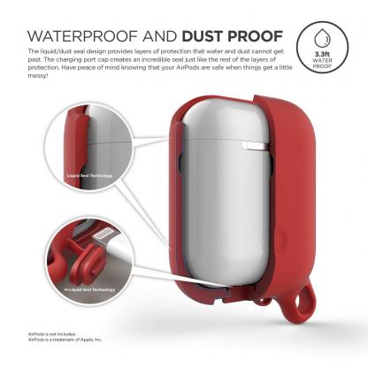Elago Airpods Waterproof Hang Case - водоустойчив силиконов калъф с карабинер за Apple Airpods (червен) 4