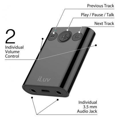 iLuv Bluetooth Audio Splitter - блутут рисийвър аудио адаптер за слушалки, MacBook и автомобилно стерео (черен) 2