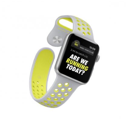 Apple Watch Nike+ 38mm Sport Band - оригинална силиконова каишка за Apple Watch 38мм (сив-жълт) (reconditioned) (Apple Box) 2