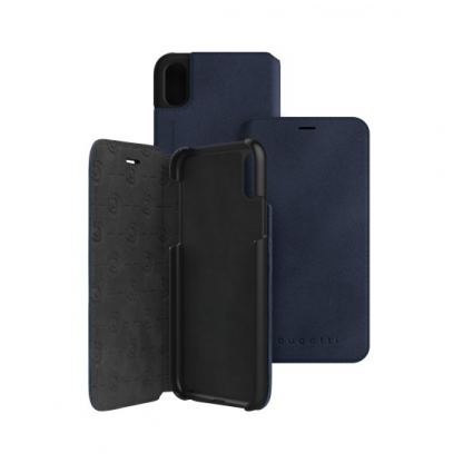 Bugatti Parigi Booklet Case - хоризонтален велурен калъф, тип портфейл за iPhone XS, iPhone X (син) 3