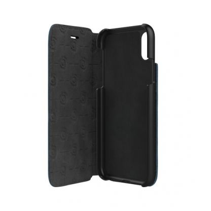 Bugatti Parigi Booklet Case - хоризонтален велурен калъф, тип портфейл за iPhone XS, iPhone X (син) 4
