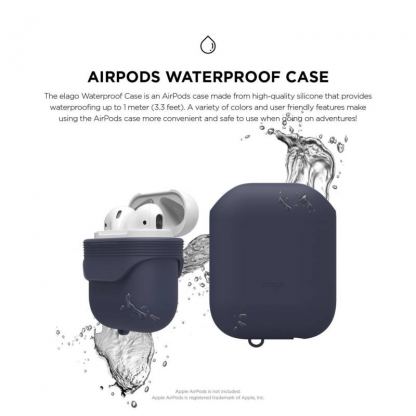 Elago Airpods Waterproof Case - водоустойчив силиконов калъф за Apple Airpods (тъмносин) 2