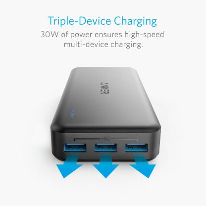 Anker PowerCore Elite 20000 mAh Power Bank с PowerIQ - преносима външна батерия с 3 USB изхода за зареждане и 2 microUSB входа за презареждане (черен) 3