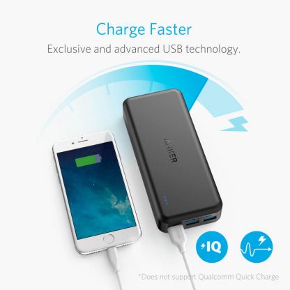 Anker PowerCore Elite 20000 mAh Power Bank с PowerIQ - преносима външна батерия с 3 USB изхода за зареждане и 2 microUSB входа за презареждане (черен) 5