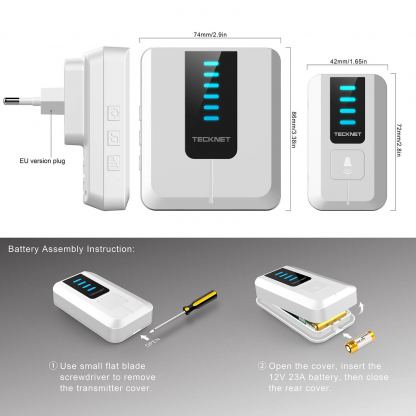 TeckNet WA838 Plug-In Wireless Doorbell - комплект 2 броя иновативни безжични звънци и предавател за входна врата (бял) 2