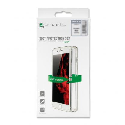 4smarts 360° Protection Set - тънък силиконов кейс и стъклено защитно покритие за дисплея на iPhone XS, iPhone X (прозрачен) 2