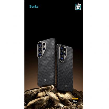 Кевларен кейс с MagSafe за  Samsung Galaxy S26 - Benks ArmorGrid ArmorAir Magnetic Kevlar Metal Frame Case 600D (черен) 8