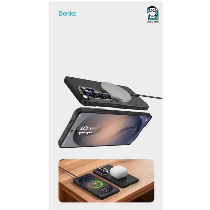 Кевларен кейс с MagSafe за  Samsung Galaxy S26 Plus - Benks ArmorGrid ArmorAir Magnetic Kevlar Metal Frame Case 600D (черен) 6