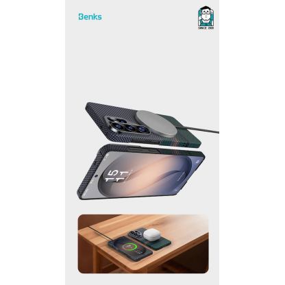 Кевларен кейс с MagSafe за Samsung Galaxy S26 - Benks Armor Air Aurora Kevlar Case 600D (черен-зелен) 4