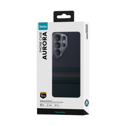 Кевларен кейс с MagSafe за Samsung Galaxy S26 - Benks Armor Air Aurora Kevlar Case 600D (черен-зелен) 8