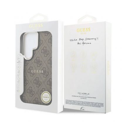 Дизайнерски кожен кейс с MagSafe за Samsung Galaxy S26 Ultra - Guess PU 4G Gold Frame MagSafe Leather Hard Case (кафяв) 7