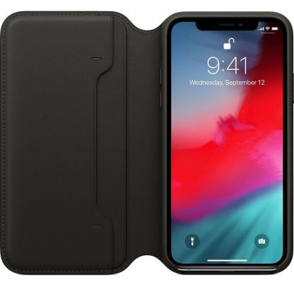 Apple Leather Folio Case - оригинален кожен (естествена кожа) калъф за iPhone XS (черен) 3