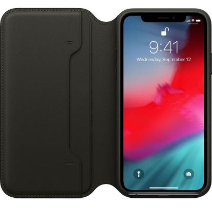 Apple Leather Folio Case - оригинален кожен (естествена кожа) калъф за iPhone XS (черен) 4