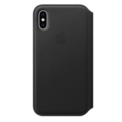 Apple Leather Folio Case - оригинален кожен (естествена кожа) калъф за iPhone XS (черен) 5