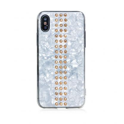 Bling My Thing Stripe TPU Gold Swarovski - силиконов (TPU) калъф с кристали Сваровски за iPhone XS, iPhone X (бял) 2