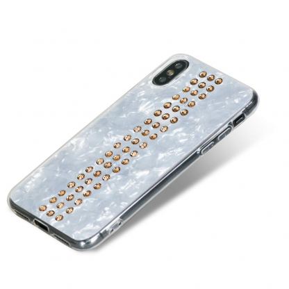 Bling My Thing Stripe TPU Gold Swarovski - силиконов (TPU) калъф с кристали Сваровски за iPhone XS, iPhone X (бял) 3