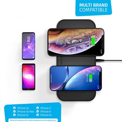 Zens Dual Wireless Charger Stand 10W with Power Supply ZEDC04B - двойна станция за безжично зареждане на Qi съвместими устройства (черен) 2