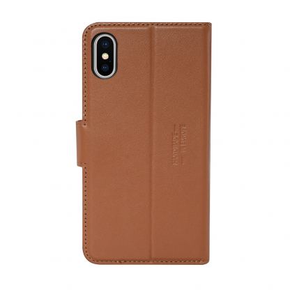 JT Berlin BookCase Kreuzberg Case - хоризонтален кожен (естествена кожа) калъф тип портфейл за iPhone XS Max (кафяв) 4