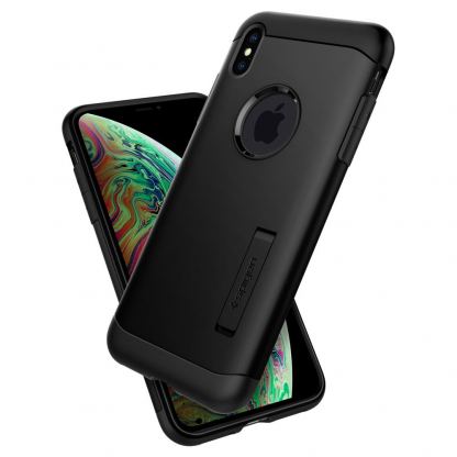Spigen Slim Armor Case - хибриден кейс с поставка и най-висока степен на защита за iPhone XS, iPhone X (черен) 2