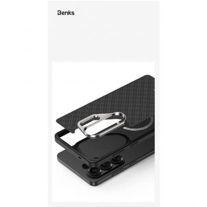 Удароустойчив кевларен кейс с MagSafe за Samsung Galaxy S26 - Benks Magnetic Armor Pro ArmorGrid Kevlar Case Metal Frame Case 600D (черен) 11