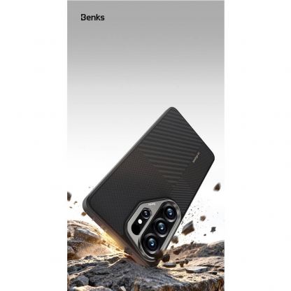Удароустойчив кевларен кейс с MagSafe за Samsung Galaxy S26 Ultra - Benks Magnetic Armor Pro Montage Kevlar Metal Frame Camera Control Case 600D and 1500D (черен) 8