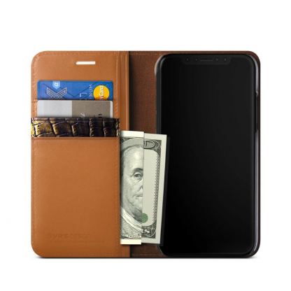 Verus Genuine Leather Diary Case - кожен калъф (естествена кожа), тип портфейл за iPhone XS Max (кафяв) 2