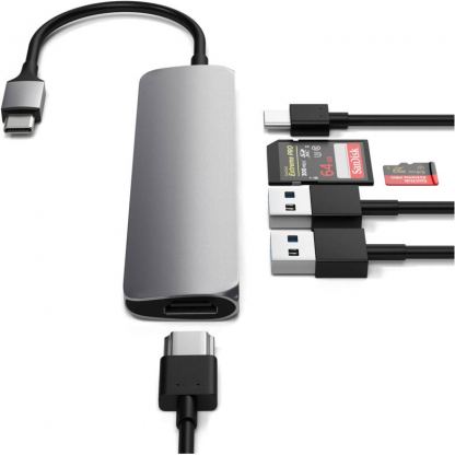 Satechi USB-C Multiport Adapter V2 - мултифункционален хъб за свързване на допълнителна периферия за компютри с USB-C (тъмносив) 8