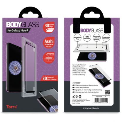 Torrii BodyGlass 3D Curved Edge Glass - калено стъклено защитно покритие с извити ръбове за целия дисплея на Samsung Galaxy Note 9 (черен-прозрачен) 4