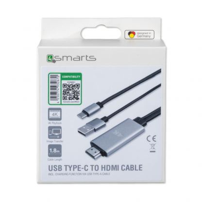 4smarts USB-C to HDMI Cable (Charging function) - кабел за свързване и зареждане от USB-C към HDMI за мобилни устройства с USB-C (черен) 2