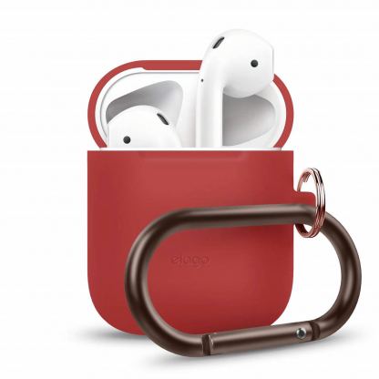 Elago Airpods Silicone Hang Case - силиконов калъф с карабинер за Apple Airpods (червен)