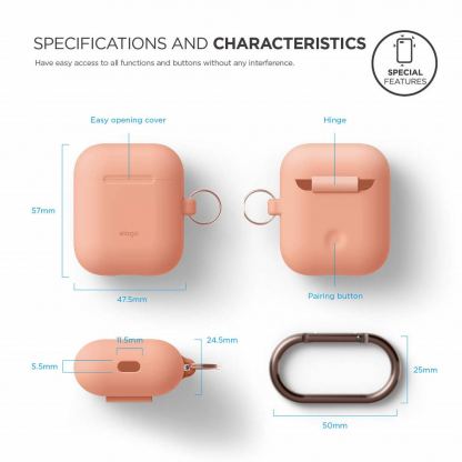 Elago Airpods Silicone Hang Case - силиконов калъф с карабинер за Apple Airpods (оранжев) 4