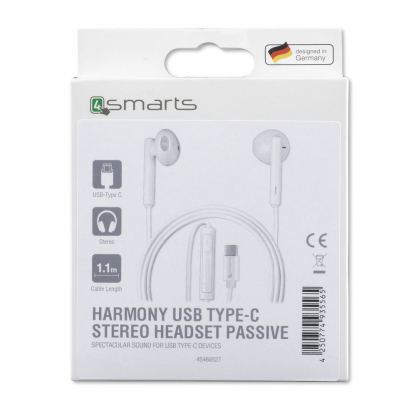 4smarts In-Ear USB-C Stereo Headset Harmony 1.1m Passive - слушалки с USB-C кабел, управление на звука и микрофон (бял) 2