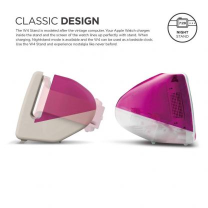 Elago W4 Watch Stand - силиконова винтидж поставка в стила на Apple iMac (1998) за Apple Watch (розова) 5