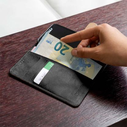 4smarts Premium Wallet Case URBAN - кожен калъф с поставка и отделение за кр. карта за iPhone XS Max (черен) 4