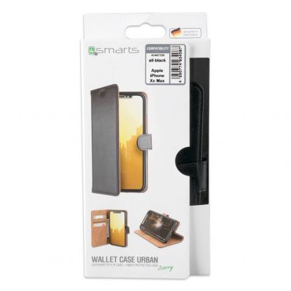 4smarts Premium Wallet Case URBAN - кожен калъф с поставка и отделение за кр. карта за iPhone XS Max (черен) 6