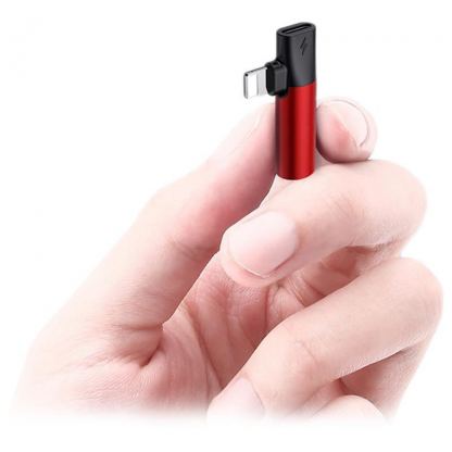 Baseus Lightning & Audio Adapter - Lightning адаптер с Lightning порт и 3.5 мм аудио вход за устройства с Lightning порт (червен) 8