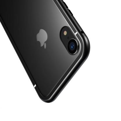 Baseus Magnetic Case - магнитен алуминиев бъмпер и покритие за задната част за iPhone XR (черен) 3