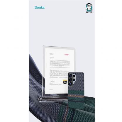 Кевларен кейс с MagSafe за Samsung Galaxy S26 - Benks Armor Air Aurora Kevlar Case 600D (черен-зелен) 7