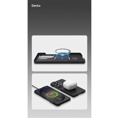 Кевларен кейс с MagSafe за Samsung Galaxy S26 - Benks Armor Air Kevlar Metal Frame Case 600D (черен) 5