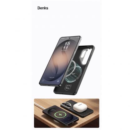Удароустойчив кевларен кейс с MagSafe за Samsung Galaxy S26 - Benks Magnetic Armor Pro ArmorGrid Kevlar Case Metal Frame Case 600D (черен) 14