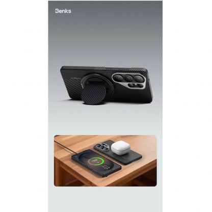 Кевларен кейс с MagSafe за Samsung Galaxy S26 Ultra - Benks Magnetic Air Montage Kevlar Metal Frame Case 600D+1500D (черен) 11