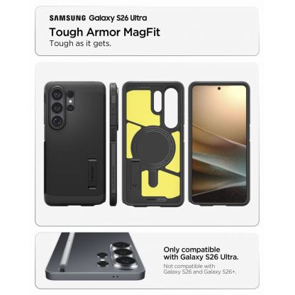 Хибриден кейс с най-висока степен на защита с MagSafe за Samsung Galaxy S26 Ultra - Spigen Tough Armor MagSafe Case (черен) 9