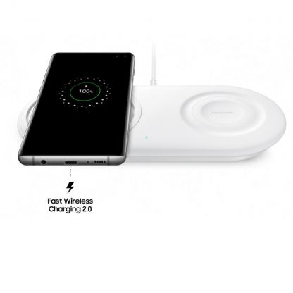 Samsung Wireless Charger Duo Pad EP-P5200TW - двойна поставка (пад) с Fast Charge 2.0 за безжично захранване за Samsung Galaxy S10, S9, и QI съвместими устройства (бял) 7