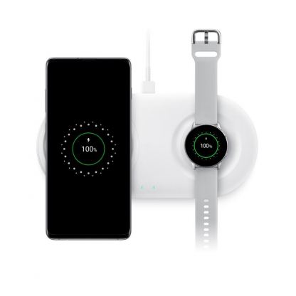 Samsung Wireless Charger Duo Pad EP-P5200TW - двойна поставка (пад) с Fast Charge 2.0 за безжично захранване за Samsung Galaxy S10, S9, и QI съвместими устройства (бял) 8