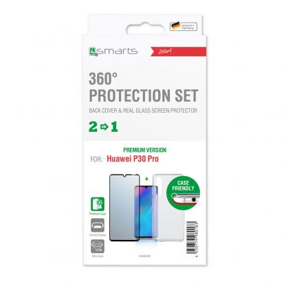 4smarts 360° Case Friendly Premium Protection Set - тънък силиконов кейс и стъклено защитно покритие за дисплея на Huawei P30 Pro (прозрачен) 3