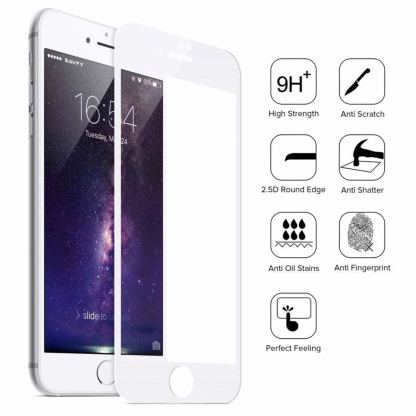 Premium Full Glue 5D Tempered Glass - обхващащо и ръбовете стъклено защитно покритие за дисплея на iPhone 8, iPhone 7 (бял) 3