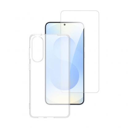 Тънък силиконов кейс и стъклено защитно покритие за дисплея на Samsung Galaxy S25 Edge - 4smarts 360° Protection Set (прозрачен) 2